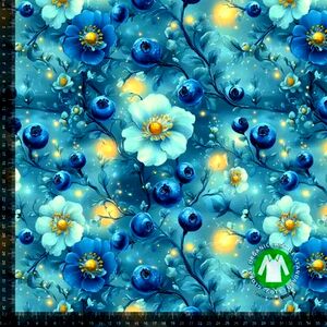 Digiprintti trikoo Mustikat ja Kukkaset