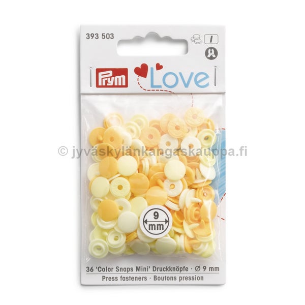 KAM/PRYM muovinepparit T3 / 9mm PY&Ouml;RE&Auml; v&auml;risekoitus 393503 keltainen