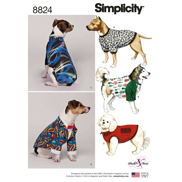 Simplicity kaava S8824 Dog Coats in Three Sizes