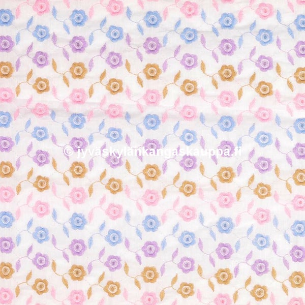 Brodeerattu Puuvillakangas Kukkanauha Pastellis&auml;vyt