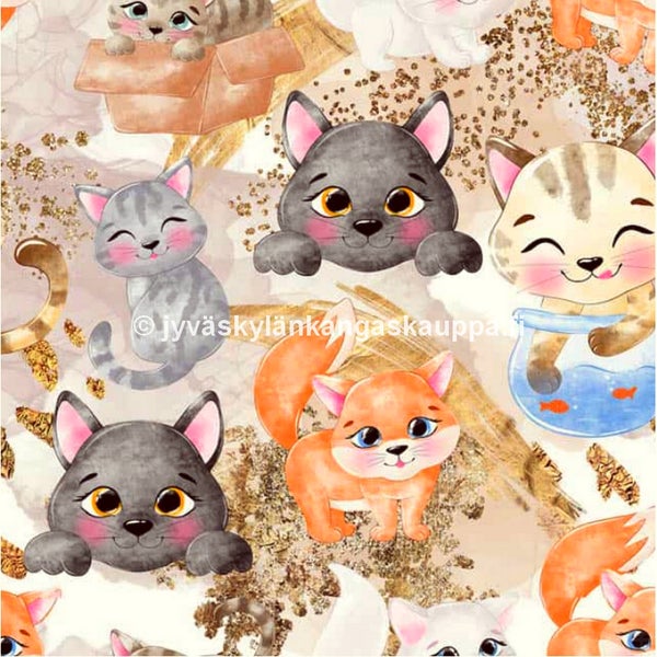 Digiprintti trikoo Happy Kitten