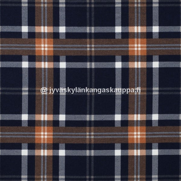 Flanelli Skottiruutu Tummansininen - Oranssi
