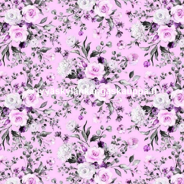 Digiprintti trikoo Delicate Flowers Rose PIENI