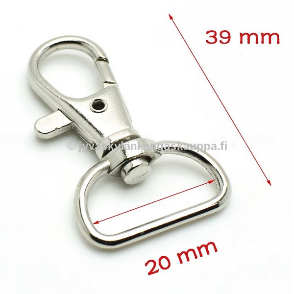 Karabiinihaka + leikari 20mm D-lenkill&auml;, pituus 39mm