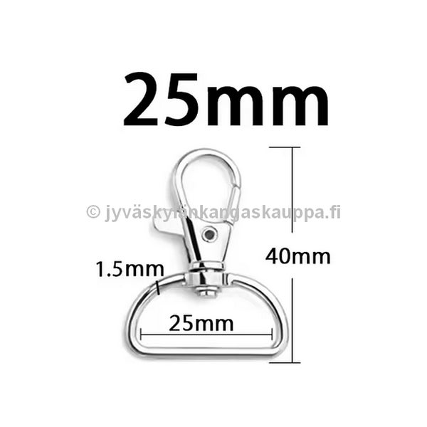 Karabiinihaka + leikari 25mm D-lenkill&auml;, pituus 40mm