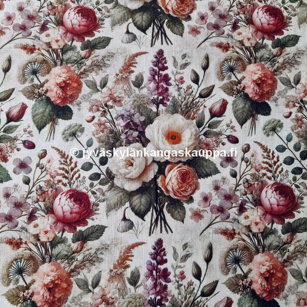 Viskoosi-pellava Romanttiset Kukat Mauve