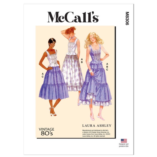 McCALL&acute;s kaava M8306 Vintage 80s Misses Top and Skirts by Laura Ashley