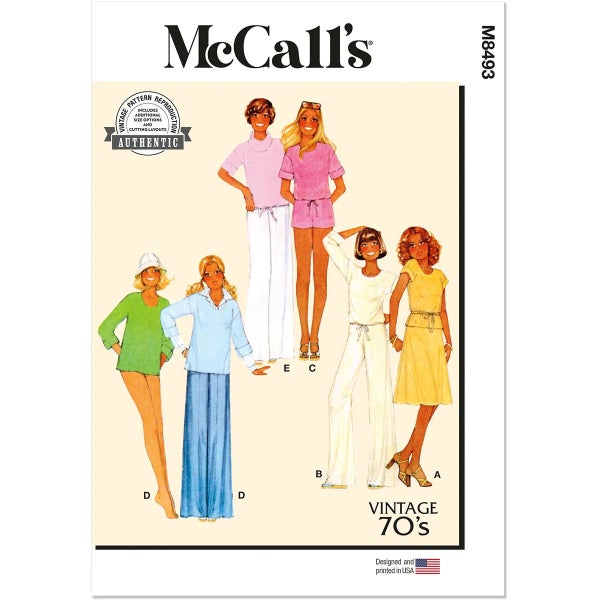 McCALL&acute;s kaava M8493 Vintage 70s Misses Knit Tops, Skirt, Trousers and Shorts