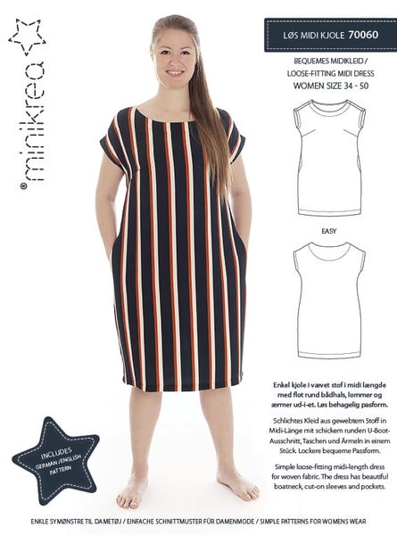 Minikrea kaava 70060 LOOSE-FITTING MIDI DRESS