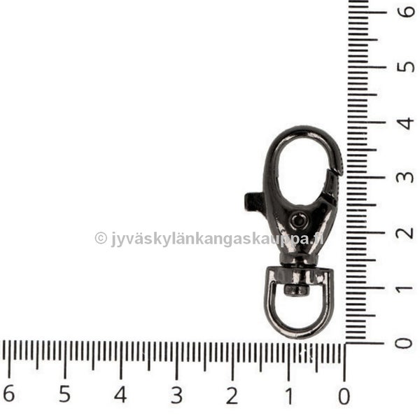 OKSIDOITU karabiinihaka + leikari 8mm pienell&auml; D-lenkill&auml;, pituus 39mm