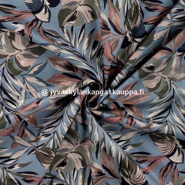 Puuvilla-Popliini Trooppiset Lehdet Farkku