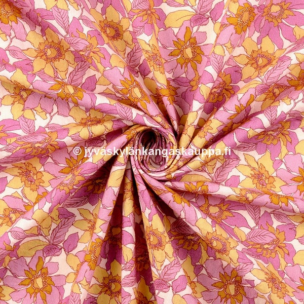 Puuvillakangas Puuvillakreppi Seersucker Kukat Pinkki