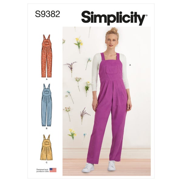Simplicity kaava 9382 Overall with Shaped Raised Waist and Back Ties (HYLLYSS&Auml;)