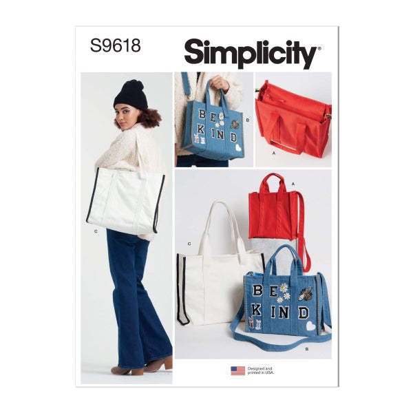 Simplicity kaava S9618 Tote Bag in Three Sizes (HYLLYSS&Auml;)