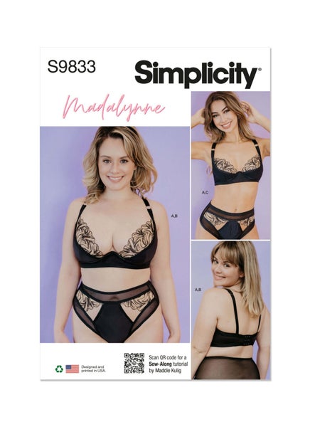 Simplicity kaava S9833 Misses and Womens Bra, Panty and Thong by Madalynne Intimates Size XS-4XL