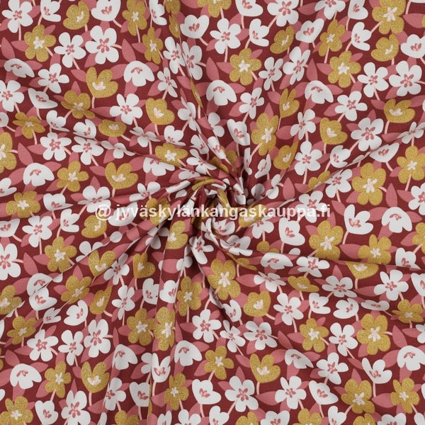 Trikoo Glitter Kukat Tumma Roosa