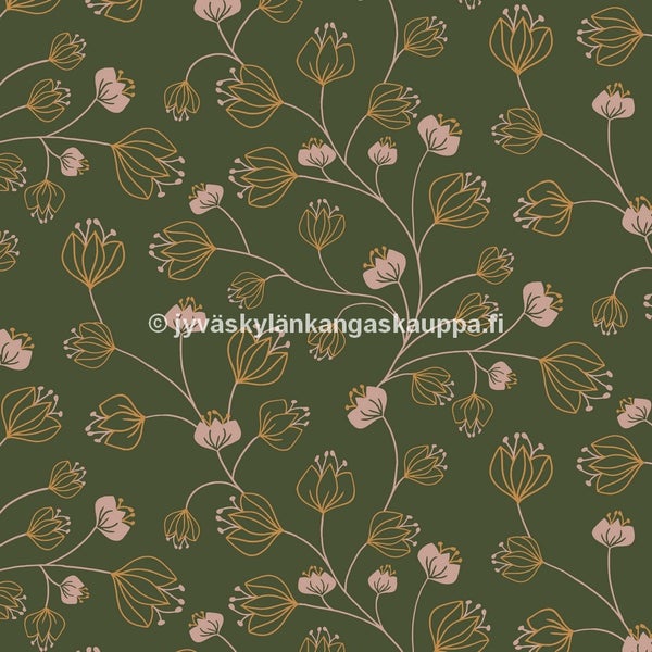 Trikoo kangas Flowers Green