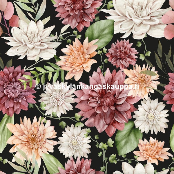 Digiprintti trikoo Daalia Musta