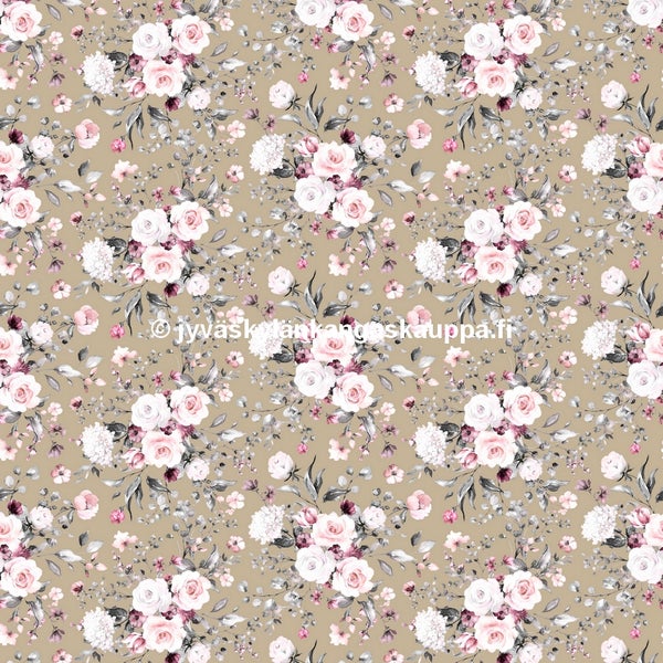 Digiprintti trikoo Delicate Flowers Mocha PIENI
