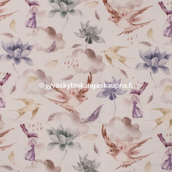 Luomutrikoo kangas Fairy Lavender (1m valmispala)