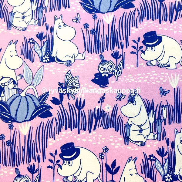 Digiprintti trikoo Muumi Kes&auml; Pinkki (1,1m valmispala)