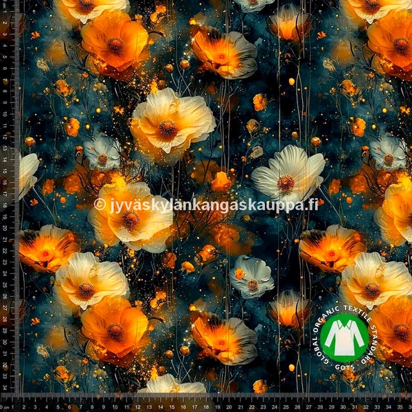 Digiprintti trikoo Golden Poppy (n. 1,5m valmispala)