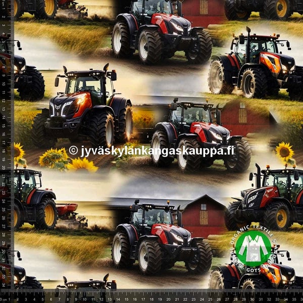 Digiprintti trikoo Punaiset Traktorit
