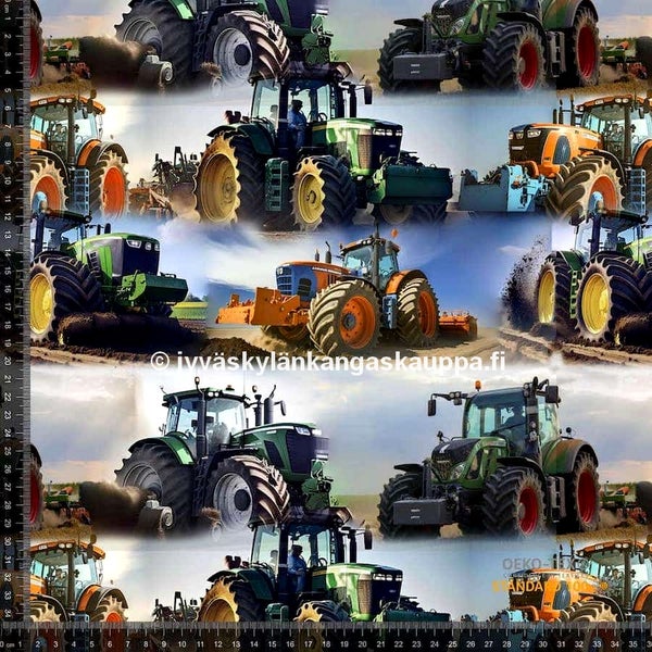 Digiprintti trikoo Various Tractors (n. 90cm valmispala)