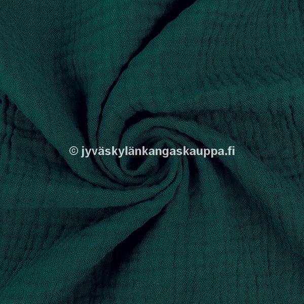 Double Gauze tuplaharsokangas Tumma Petrooli (1,6m valmispala) pakanloppu