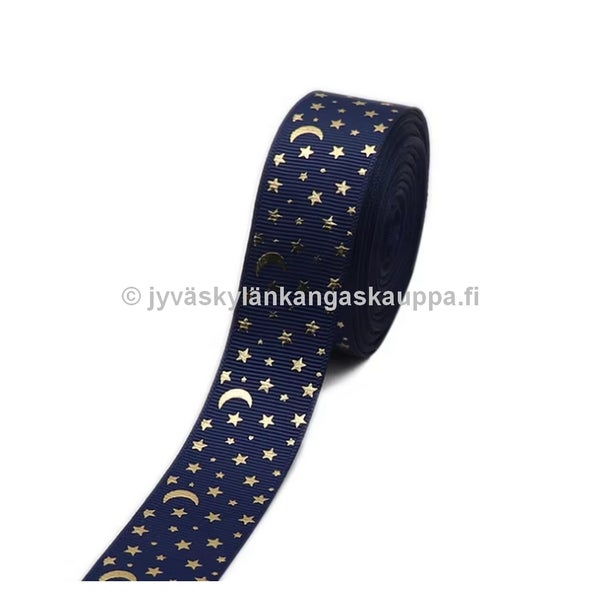 Koristenauha Glitter Kuu ja T&auml;hdet Mariini (n. 40cm valmispala)