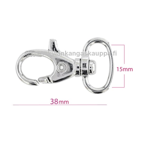 Karabiinihaka + leikari 15mm lankalenkill&auml;, pituus 38mm