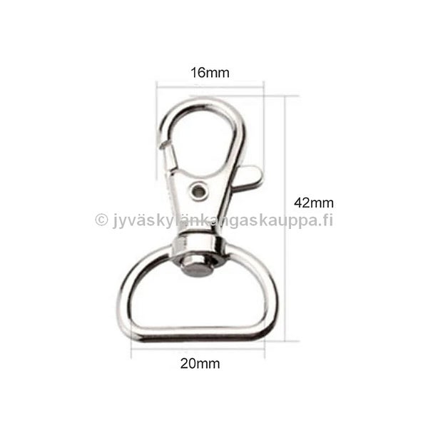 Karabiinihaka + leikari 20mm D-lenkill&auml;, pituus 42mm