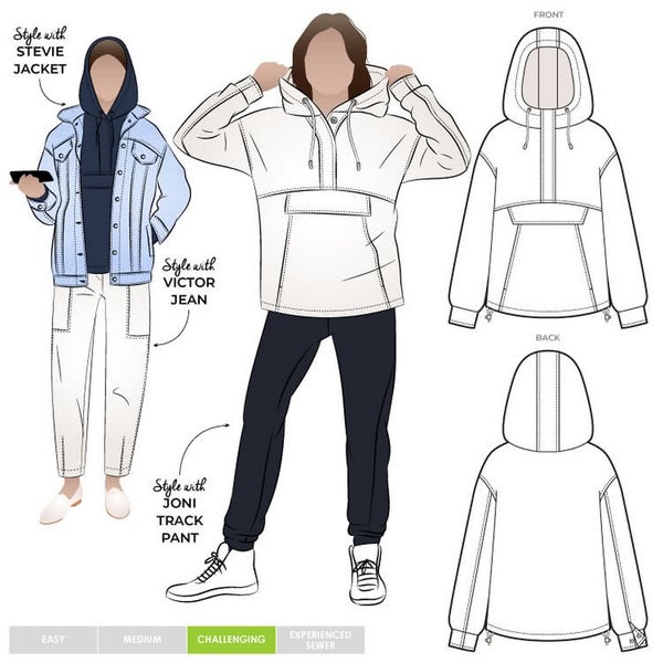 STYLE ARC kaava KENNEDY HOODED TOP koot 4 - 16 (B017S)