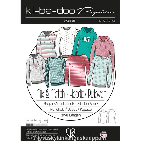 Ki-Ba-Doo kaava Mix and Match huppari ja pusero Raglanhihalla