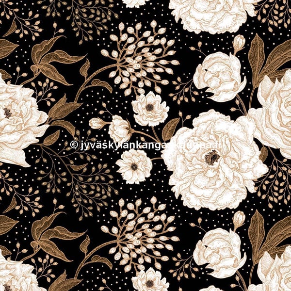 Digiprintti trikoo Kultakukka Musta