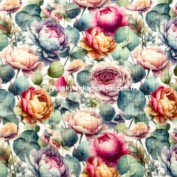 Double Gauze tuplaharsokangas Colourful Poppy (30cm valmispala)