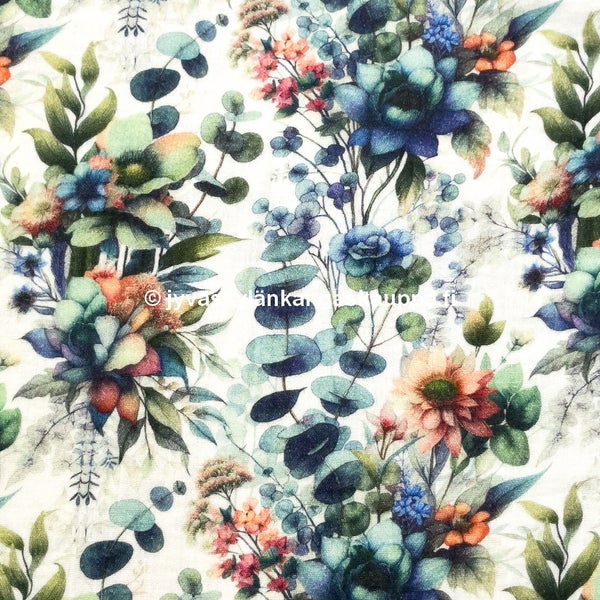 Double Gauze tuplaharsokangas Eucalyptus Bloom