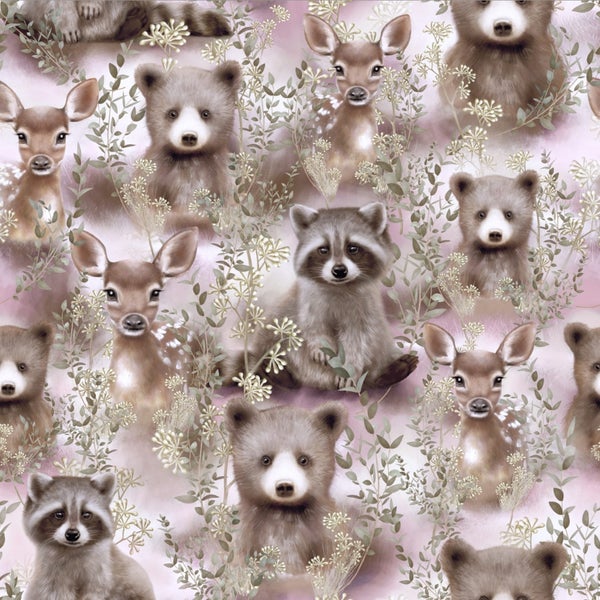 Digiprintti trikoo Mainelakeus Forest Animals Pink