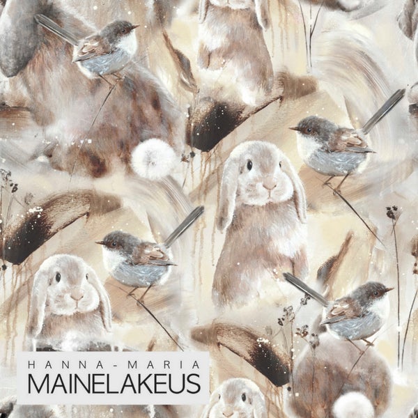 Digiprintti trikoo Mainelakeus Hello Fluffball Beige