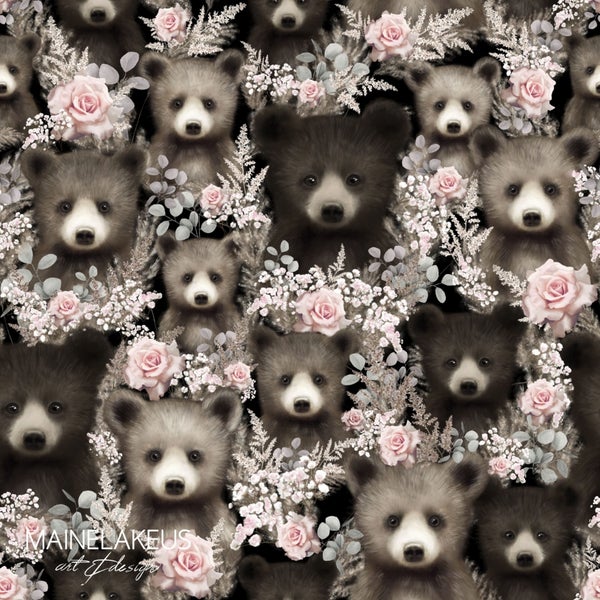 Digiprintti trikoo Mainelakeus Pampakarhut Roses (n. 60cm valmispala)