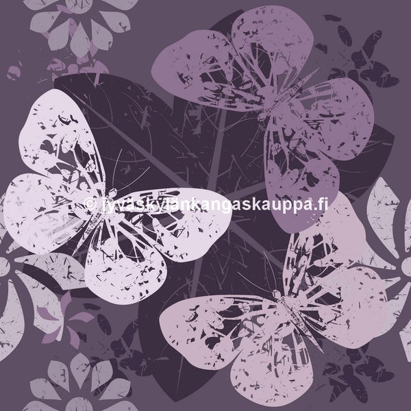 Digiprintti trikoo Mauve Butterflies (30cm valmispala)