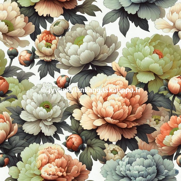 Digiprintti trikoo Peach Fuzz Peony