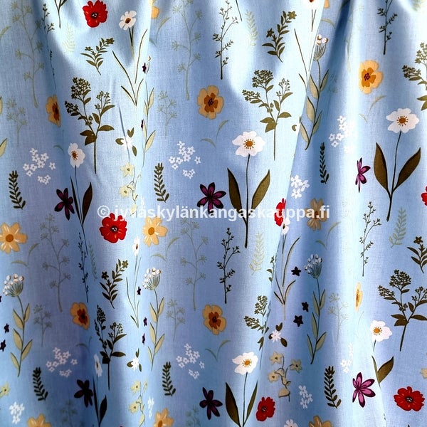 Puuvilla-Popliini Luonnonkukat Vaaleansininen