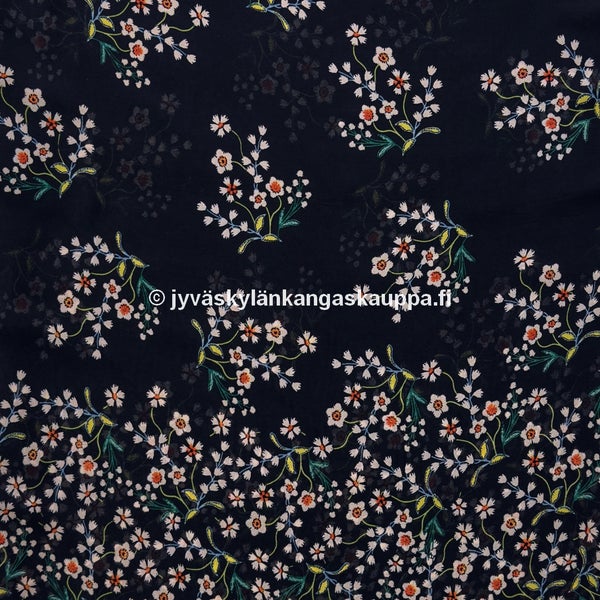 Sifonki kangas Kukat Musta (80cm valmispala)