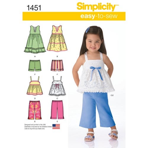 Simplicity kaava 1451 Toddlers Dresses, Top, Cropped Pants and Shorts