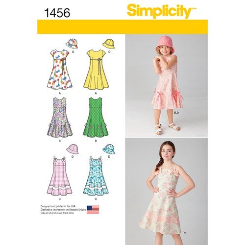 Simplicity kaava 1456 Childs and Girls Dress with Bodice Variations and Hat (HYLLYSS&Auml;)