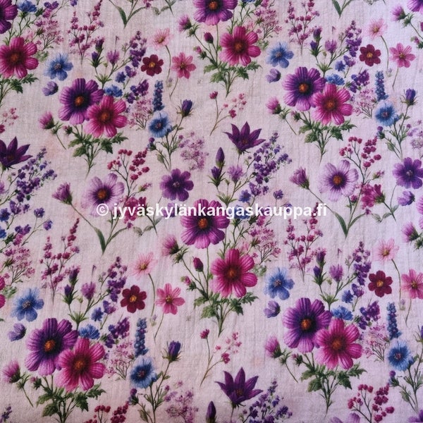Double Gauze tuplaharsokangas Wild Flowers Fuchsia