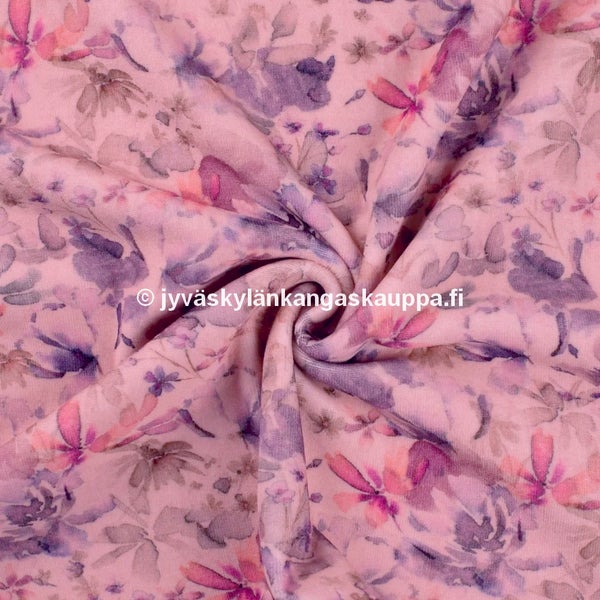 Velour kangas Kukat Roosa (n. 50cm valmispala)