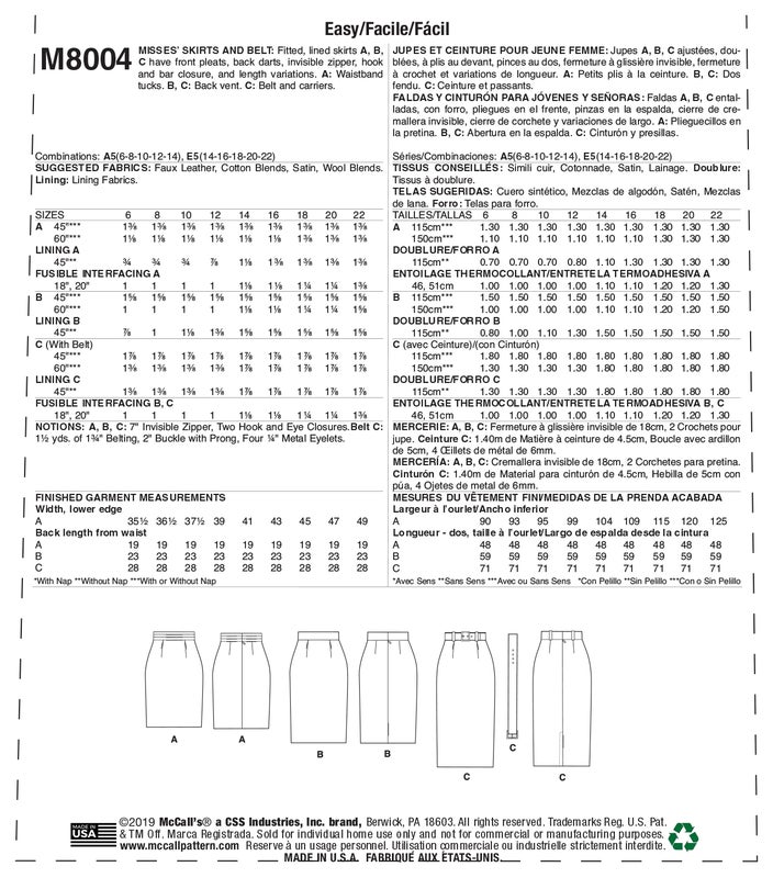 McCALL&acute;s kaava M8004 Skirts