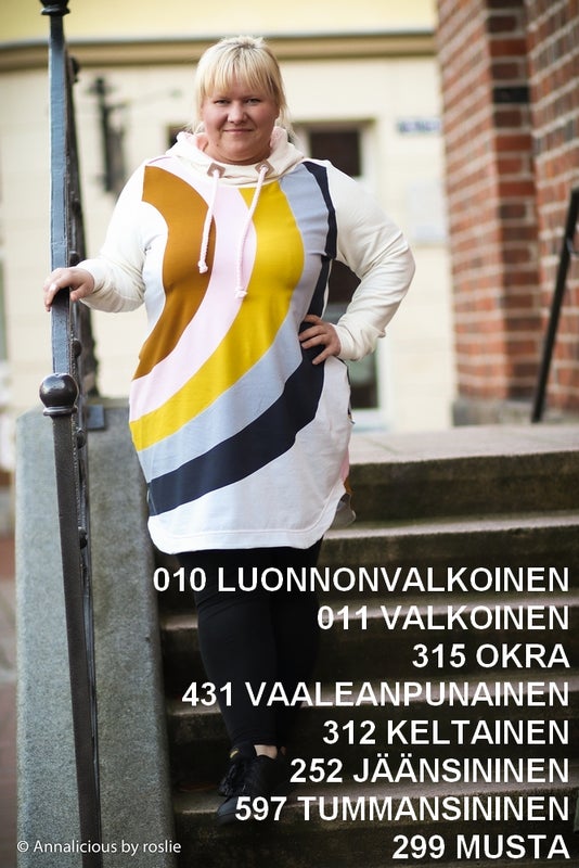 010 LUONNONVALKOINEN, 011 VALKOINEN, 315 OKRA, 431 VAALEANPUNAINEN, 321 KELTAINEN, 252 J&Auml;&Auml;NSININEN, 597 TUMMANSININEN, 299 MUSTA: Joustocollege, Harjattu Joustocollege (Talvitrikoo), Perus resori